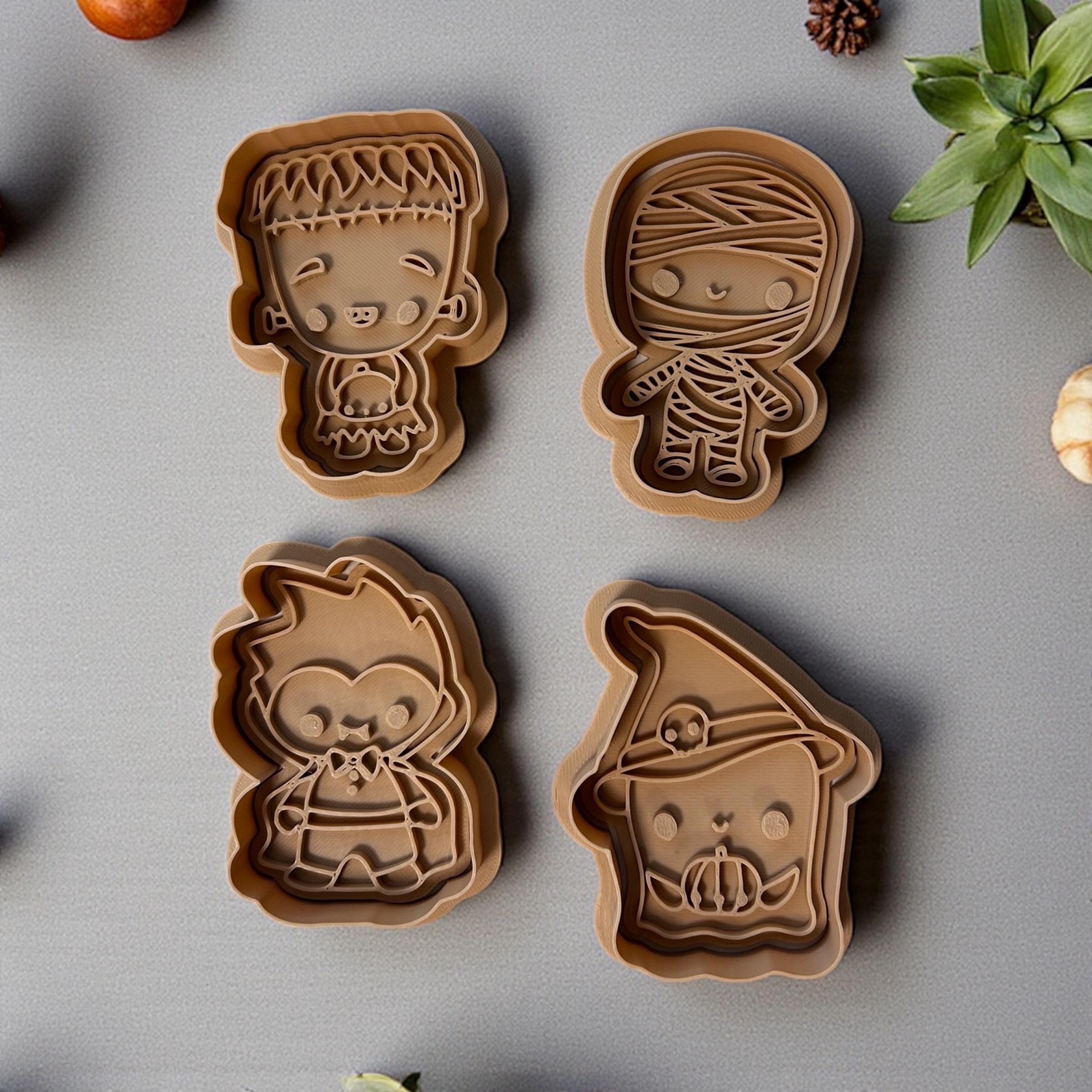 Cookie Cutters Set – Halloween - Frankenstein, Mummy, Vampire & Witch – 3D Printed Halloween Baking Tools