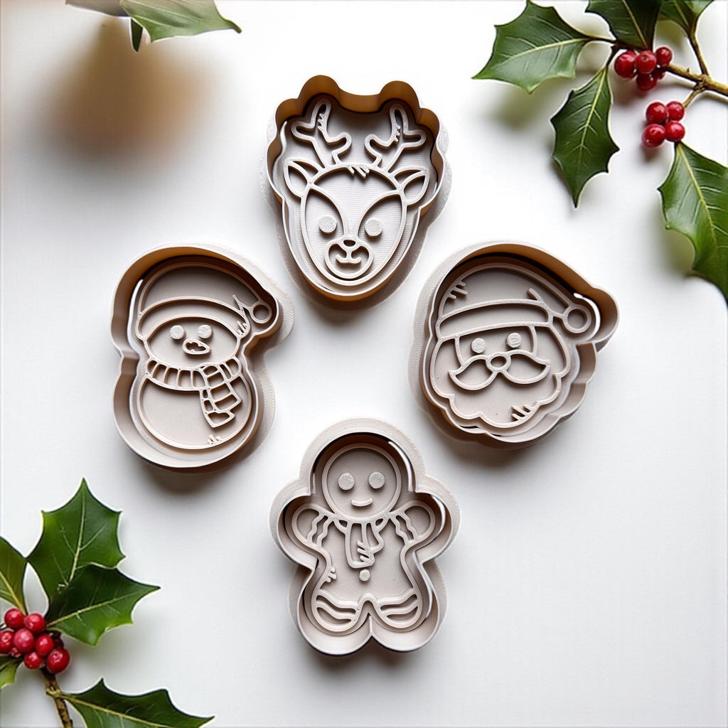 Cookie Cutters Set – Christmas - Santa, Reindeer, Gingerbread Man & Snowman.