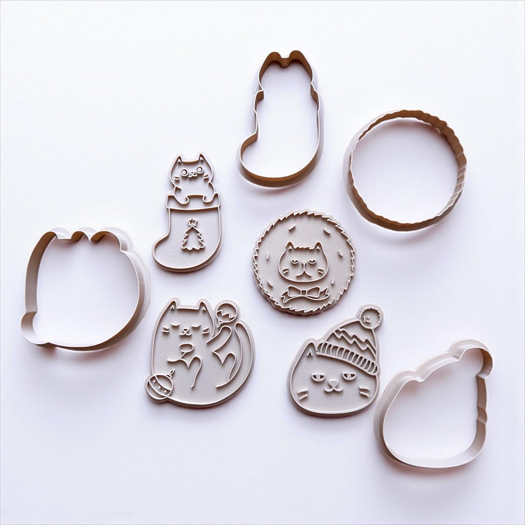 Christmas Cat Cookie Cutter Set: Holiday Kitty Baking Molds