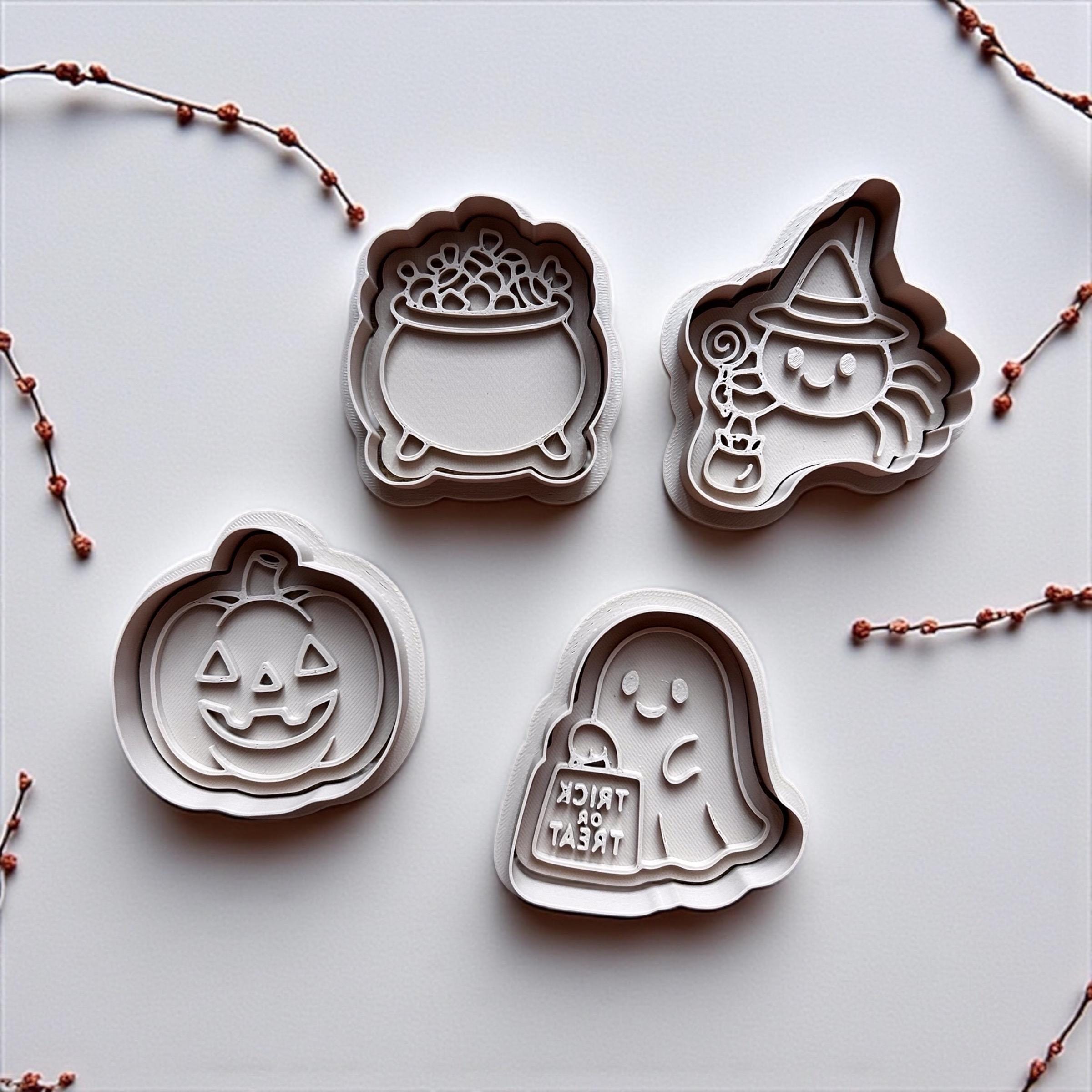 Halloween Cookie Cutter Set: Pumpkin, Ghost, Spider Witch & Cauldron