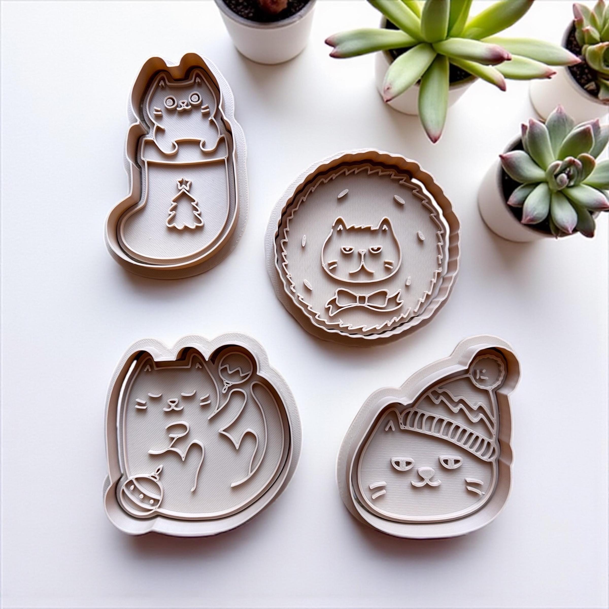 Christmas Cat Cookie Cutter Set: Holiday Kitty Baking Molds