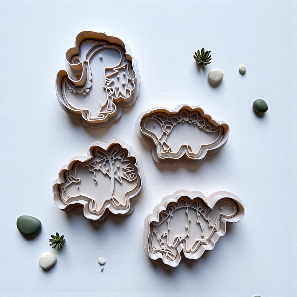 Dinosaur Christmas Cookie Cutter Set - approx 3 inches - Fun Baking