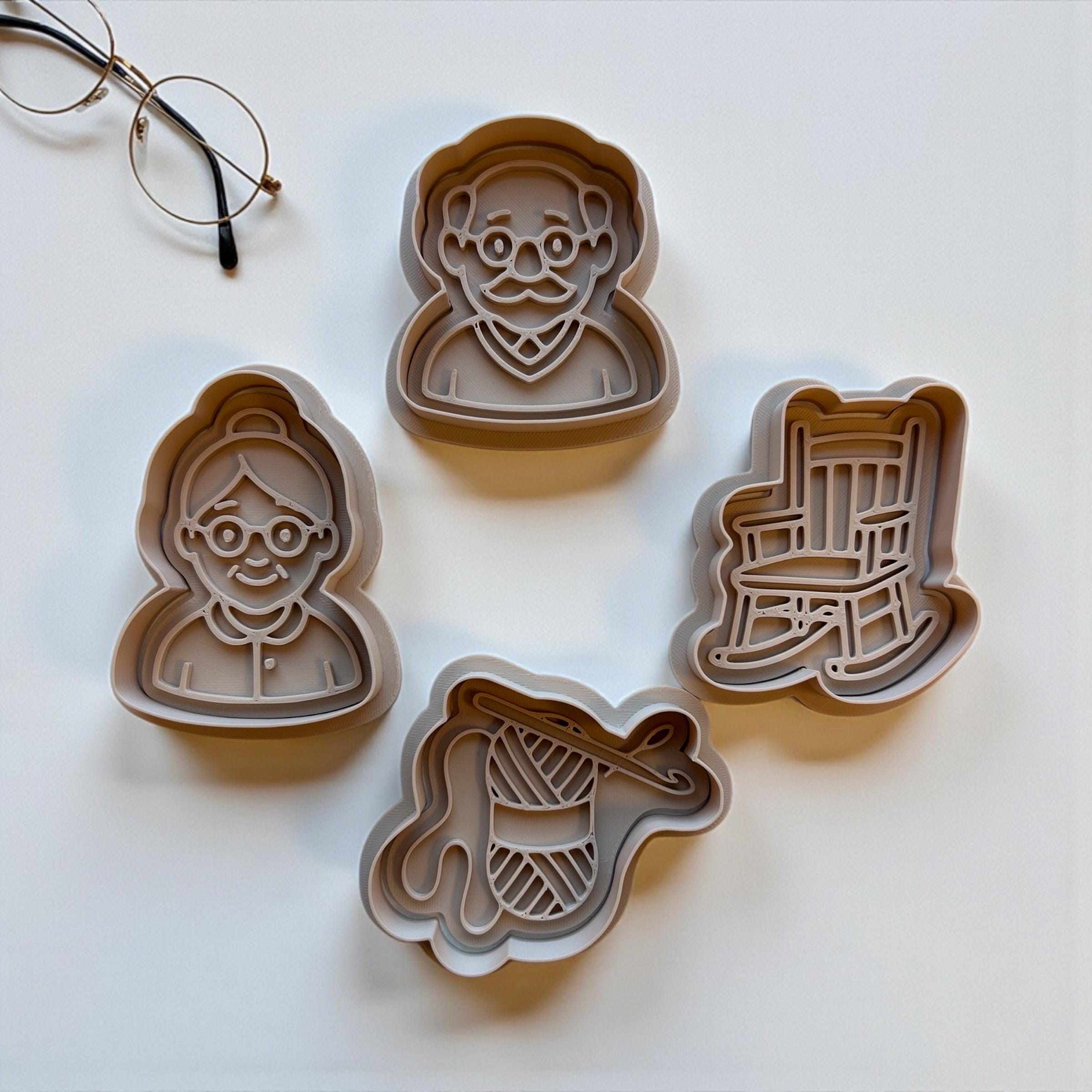 Grandparents Cookie Cutter Set: Grandma, Grandpa, Yarn, Rocking Chair