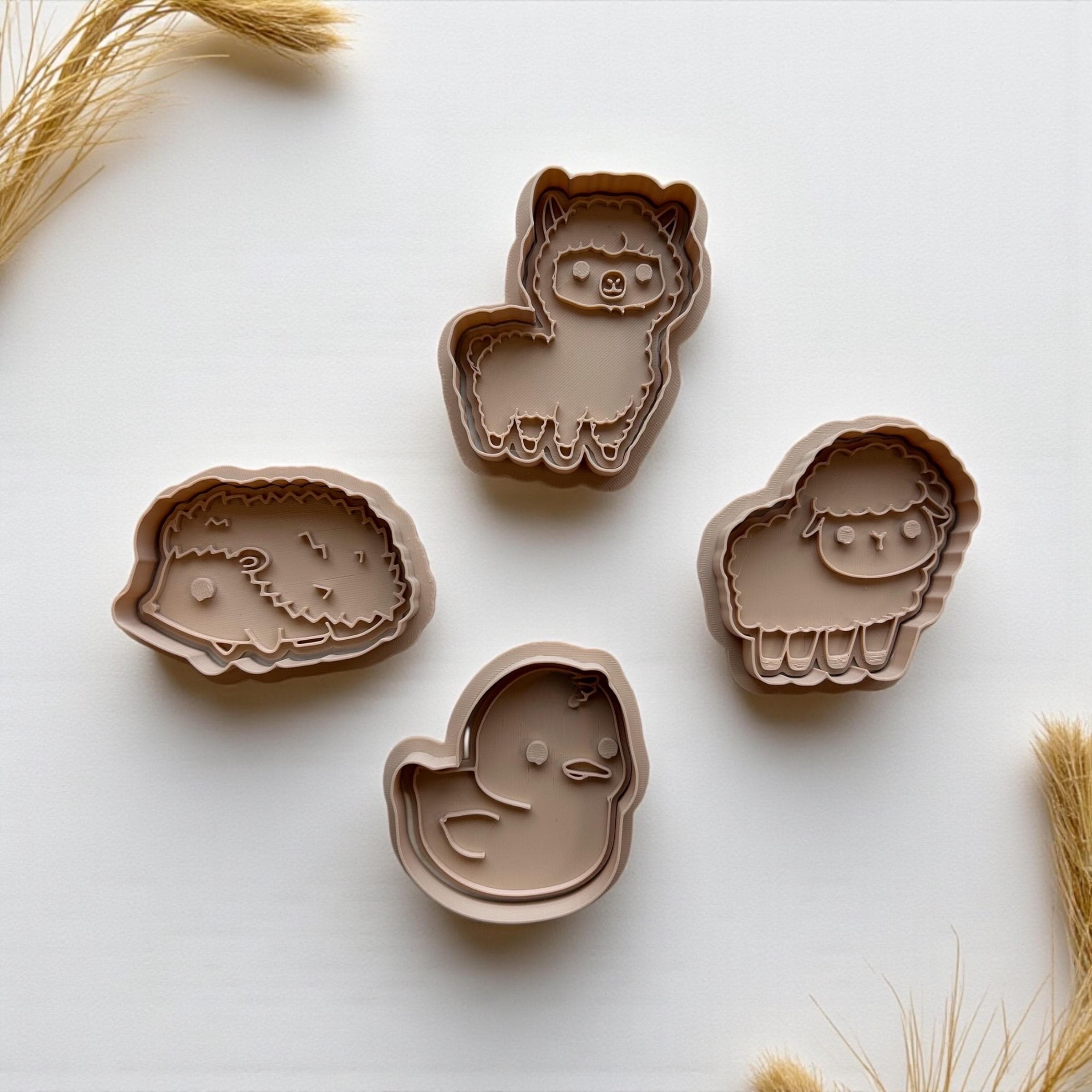 Farm Animal Cookie Cutter Set: 3D Printed Alpaca, Sheep, Chick & Hedgehog