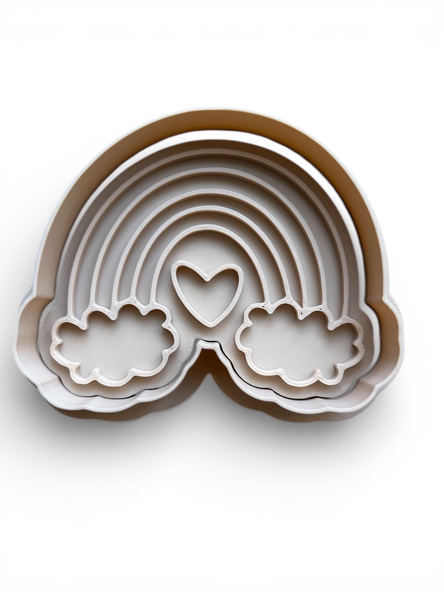 Rainbow Cookie Cutter with Stamps - Set of 4 - Cloud & Rainbow Designs - 3” Cookie Cutter Set
