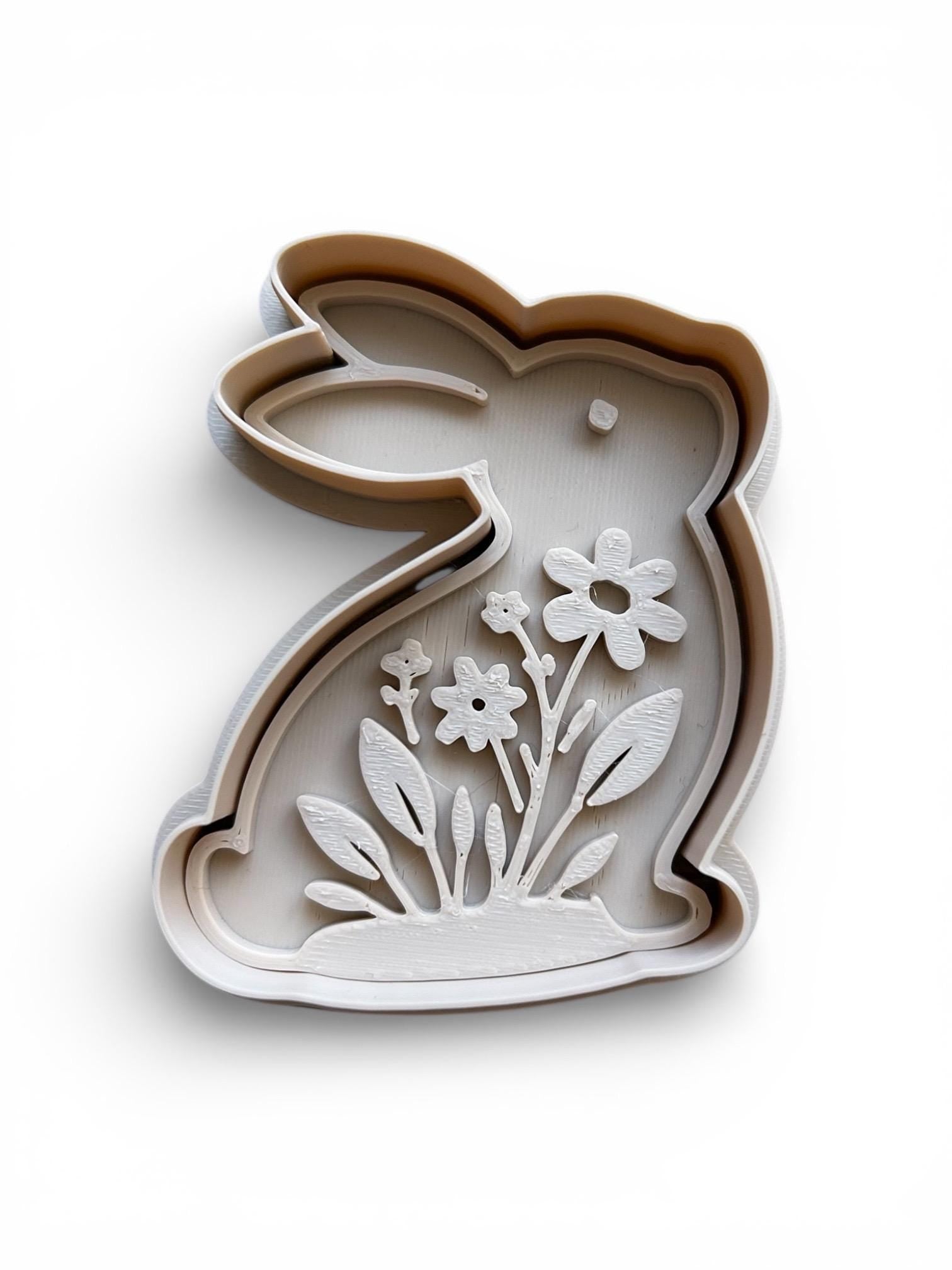 Spring Cookie Cutters with Stamps - Set of 4 | Easter Bunny, Chick, Egg & Basket | 3” Polymer Clay and Cookie Cutter.