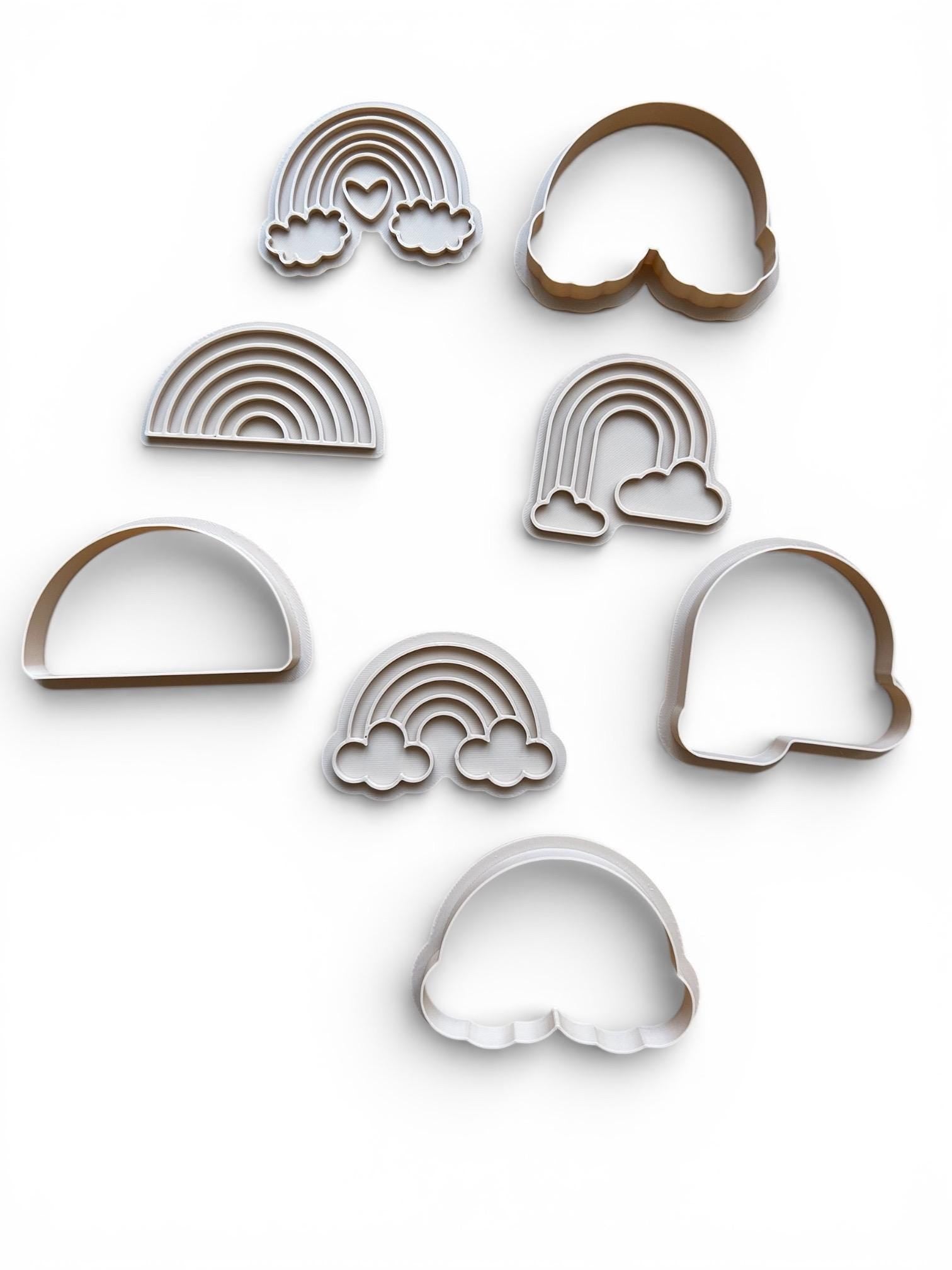 Rainbow Cookie Cutter with Stamps - Set of 4 - Cloud & Rainbow Designs - 3” Cookie Cutter Set